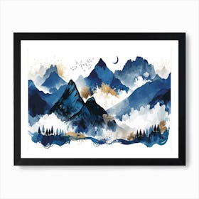 Mountains In The Sky Watercolor Painting 1 Art Print