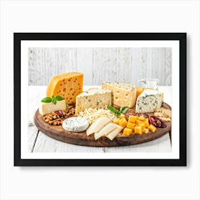 Gourmet Cheese Platter Featuring Slices Blocks And Wedges Of Cheddar Gouda Brie Camembert Parm Art Print