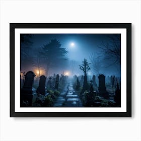 Graveyard At Night 3 Art Print