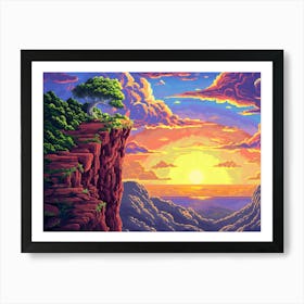 8-bit Sunset On The Cliffs Art Print