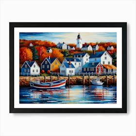 Lighthouse Harbor - Ai Art Print