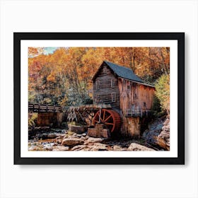 Autumn Water Wheel Cabin Art Print