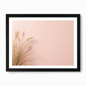 A Minimalist Image Of A Bunch Of Dried Grass Against A Light Pink Background Art Print