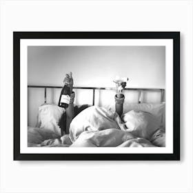 Woman Drinking Wine In Bed Art Print