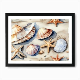 Seashells on the beach, watercolor painting 12 Art Print