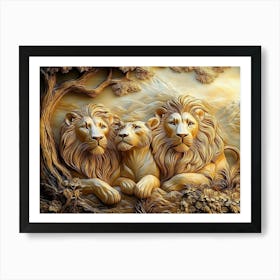 Beautiful Lions 3d Relief Art Art Print