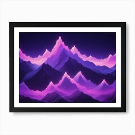 A Range Of Mountains In Shades Of Blue, Purple, And Pink With A Glowing, Digital Aesthetic Art Print