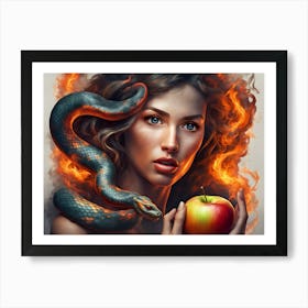 Eve, Serpent And The Apple - Ai Art Print