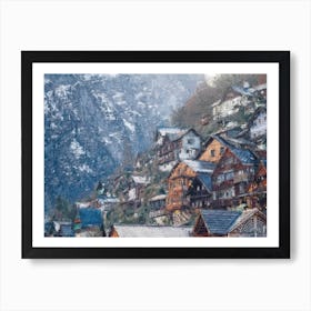 Village On The Mountainside Rocks Oil Painting Landscape Art Print