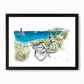 Mediterranean sea bike boat Art Print