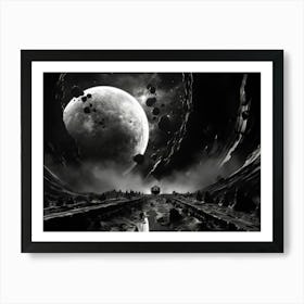 Interstellar Voyage Abstract Black And White 2 Art Print