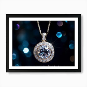 Close Up Of A Shimmering Diamond Pendant Catching Reflections Of A Galaxy Themed Party With Soft Bl (2) Art Print