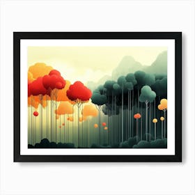 Dreamlike forest landscape illustration Art Print