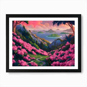 Vibrant tropical landscape with blooming flowers Art Print