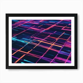 Abstract Digital Art With Geometric Lines And Shapes In Shades Of Pink, Blue, And Orange Art Print