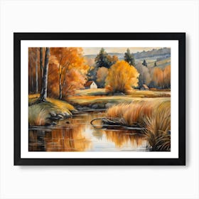 Autumn Pond Landscape Painting (19) Art Print