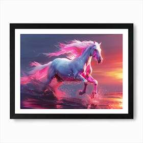 White Horse At Sunset Art Print