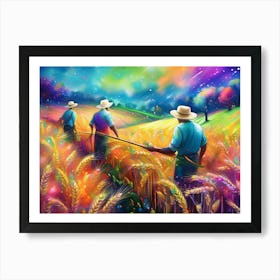 Three Farmers In A Wheat Field Art Print