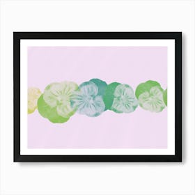 Pressed Green and Blue Flowers Border – Modern Minimalistic Botanical Art Art Print