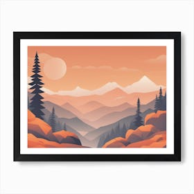 Misty mountains horizontal background in orange tone 47 Art Print