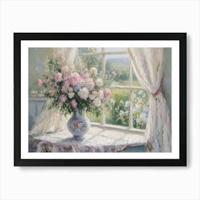 Pink Roses By The Window Art Print