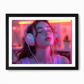 Young Woman Listening To Music Art Print