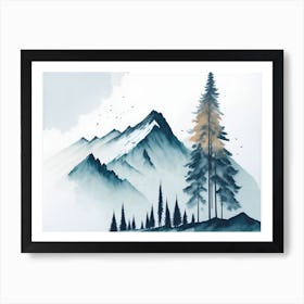 Mountain And Forest In Minimalist Watercolor Horizontal Composition 45 Art Print