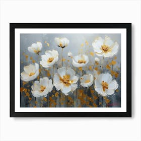 White Flowers With Gold Leaf Accents Art Print