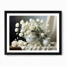 White Roses In A Vase 2 Art Print