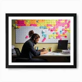 Calendar Brimming With Multicolored Post It Notes Varying Sizes Each Inscribed With Urgent Reminde (7) Art Print