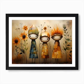 Three Little Girls With Sunflowers Art Print