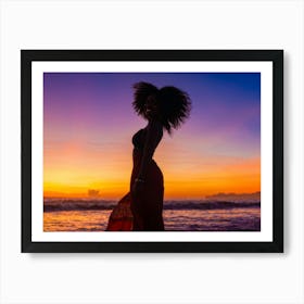 African Woman Radiant Smile Embracing The Warmth Of A Summer Sunset Silhouette Outlined Against T (4) Art Print