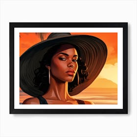 Illustration of an African American woman at the beach 86 Art Print