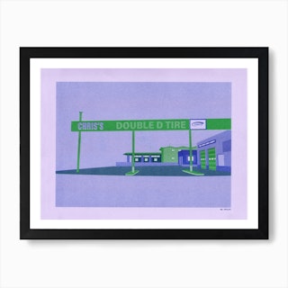 Chris's Double D Tire In Green & Blue On Lila Risograph Art Print