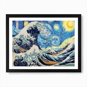 The Great Wave Of Kanagawa Painting Starry Night Vincent Van Gogh Art Print