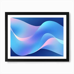 Abstract, Colorful, Flowing Waves In Shades Of Blue And Pink On A Dark Blue Background Art Print