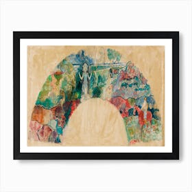 Design For A Fan Featuring A Landscape And A Statue Of The Goddess Hina, Paul Gauguin Art Print