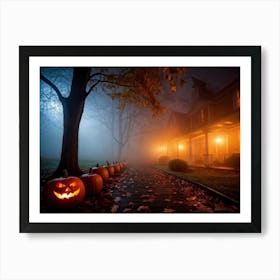 Fog Holiday Greeting Scarey Evil Dark Ominous Leaf Stripes Haunting Wood Carving Flames (30) Art Print