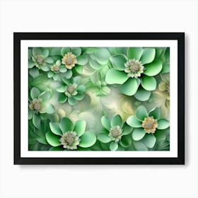 Green Flowers Wallpaper Art Print