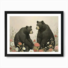 Floral Animal Illustration Black Bear 2 Art Print