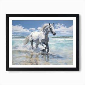 A Horse Oil Painting In Seven Mile Beach, Grand Cayman, Landscape 1 Art Print