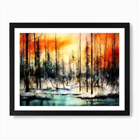 Scorched Snow - Winter Sunset Art Print