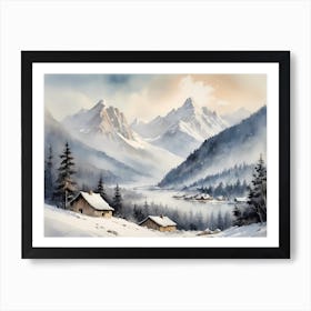 Vintage Muted Winter Mountain Landscape (14) 1 Art Print