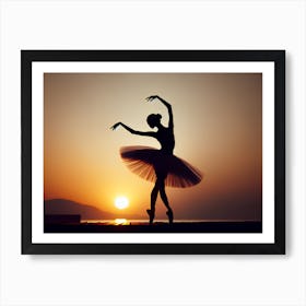 Ballerina Silhouette At Sunset Art Print