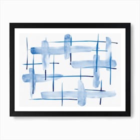 Abstract Lines Blue And White 05 Art Print