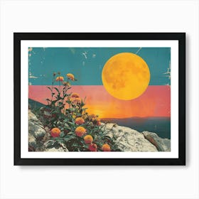 Full Moon Over Flowers Art Print