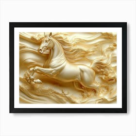 3D Golden Horse Art Print