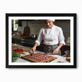 Candid Shot Of A Sophisticated Female Chef Just Slicing Up The Buttery Raw Bacon For A Tasting Ital 2 1 Art Print