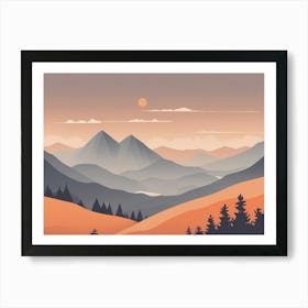 Misty mountains horizontal background in orange tone 16 Art Print