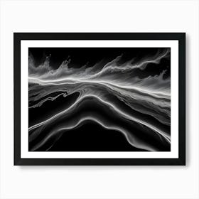 Abstract Background Of A Flowing, White Liquid On A Black Background Art Print